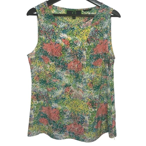 C. Wonder 100% Silk Sleeveless Watercolor Blouse Top Womens Medium Side Zip - Picture 1 of 6